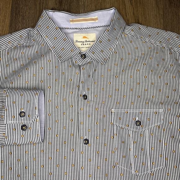 Tommy Bahama Other - Tommy Bahama Jeans Shirt Men's Large Blue Cotton Striped Island Modern Fit Beach